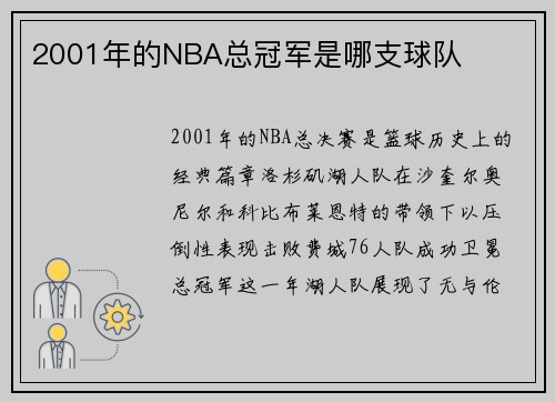2001年的NBA总冠军是哪支球队